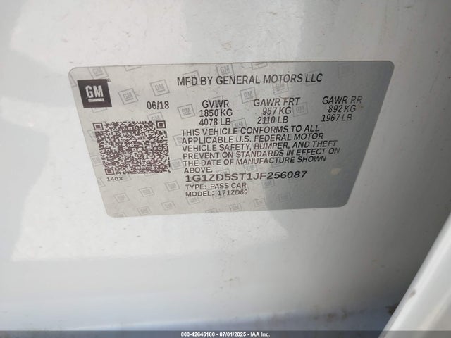 1G1ZD5ST1JF256087 Chevrolet lfv - direct injection, variable valve timing, gen 1