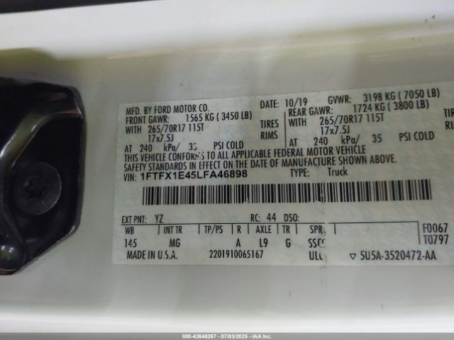 2020 FORD F-150 1FTFX1E45LFA46898 Photo 8