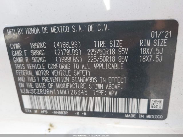 2021 HONDA HR-V 3CZRU6H11MM726345 Photo 8