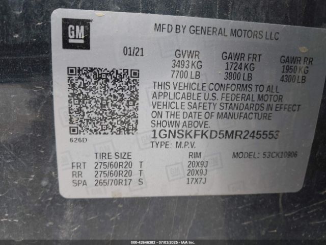 2021 CHEVROLET SUBURBAN 1GNSKFKD5MR245553 Photo 8