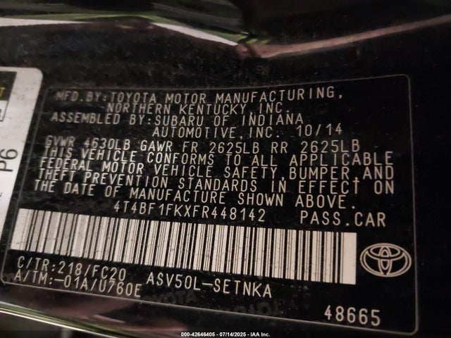 4T4BF1FKXFR448142 Toyota 2ar-fe