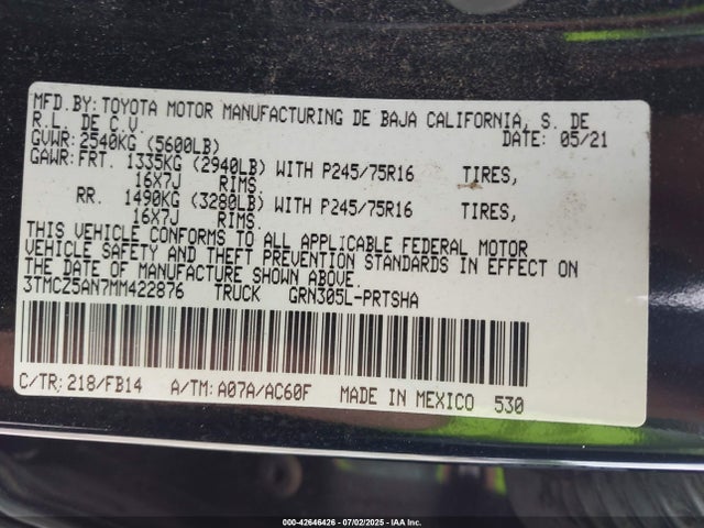 3TMCZ5AN7MM422876 Toyota 2gr-fks