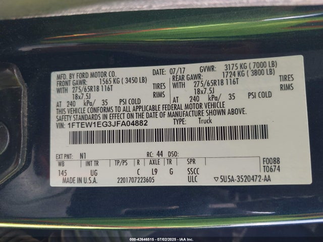 Ford 3.5l gtdi 2018 1FTEW1EG3JFA04882 Image 9