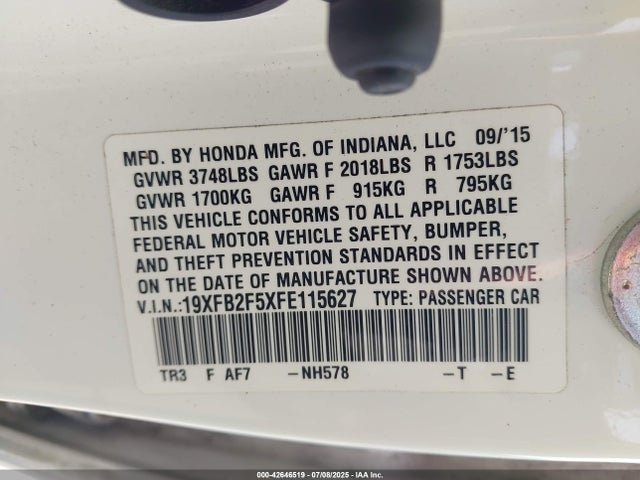 19XFB2F5XFE115627 Honda r18z1