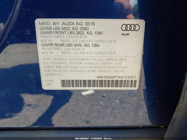 Audi 3.0t 2015 WA1DGAFP1FA123357 Image 9