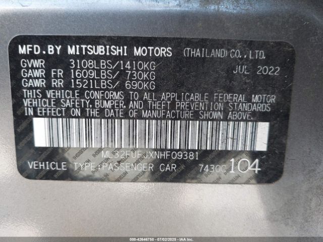 2022 MITSUBISHI MIRAGE G4 ML32FUFJXNHF09381 Photo 8