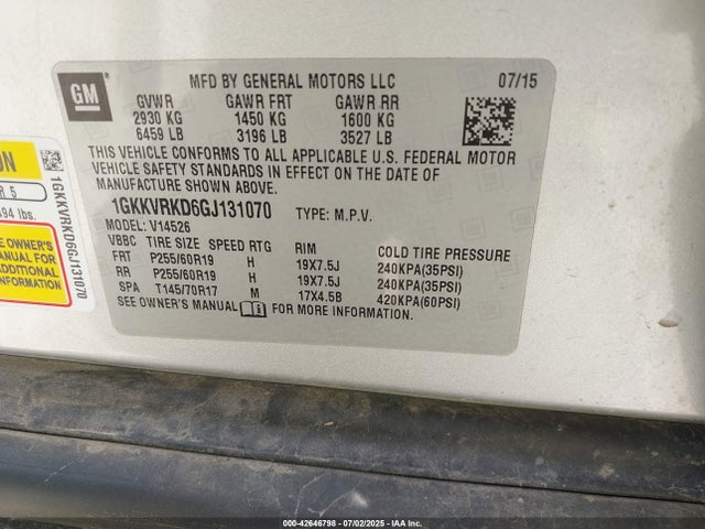 1GKKVRKD6GJ131070 GMC llt - sidi, alum, 60 degrees
