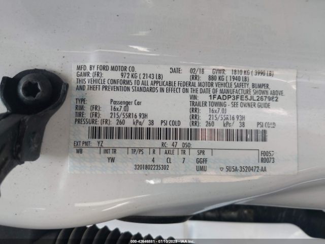 2018 FORD FOCUS 1FADP3FE5JL267982 Photo 8