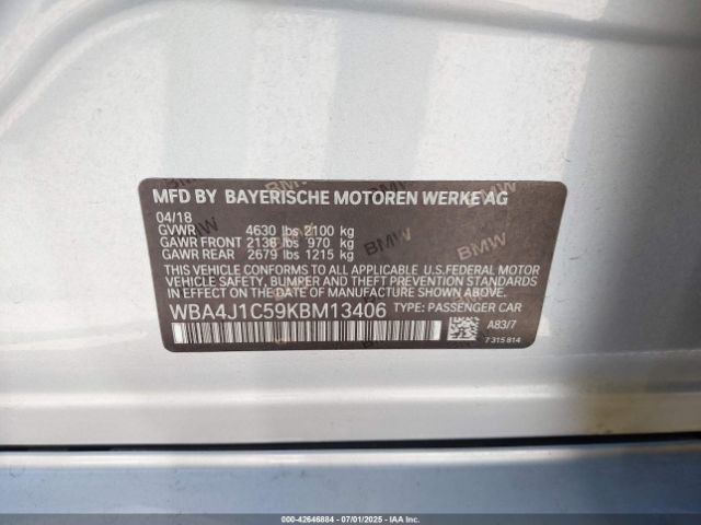 2019 BMW 430I GRAN COUPE WBA4J1C59KBM13406 Photo 8