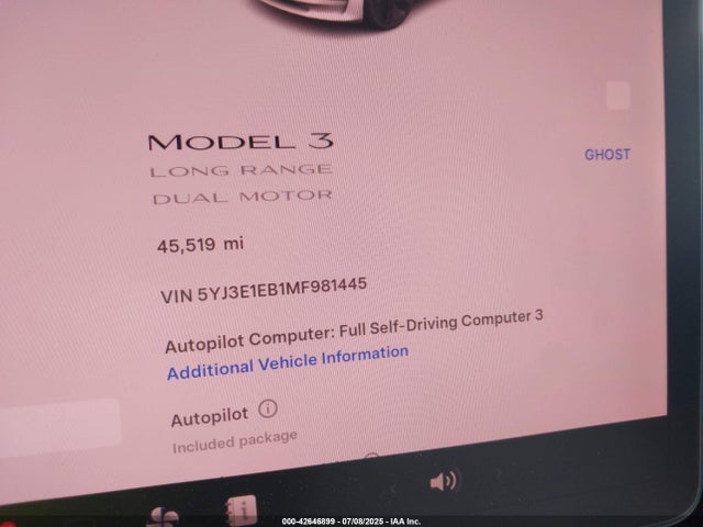 5YJ3E1EB1MF981445 Tesla MODEL 3
