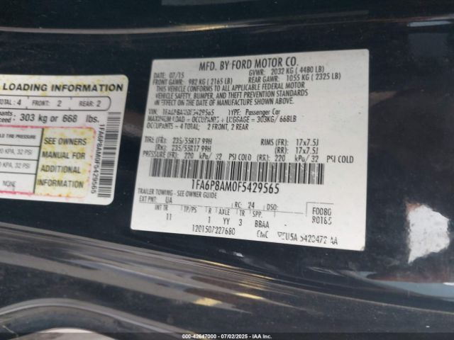 2015 FORD MUSTANG 1FA6P8AM0F5429565 Photo 8