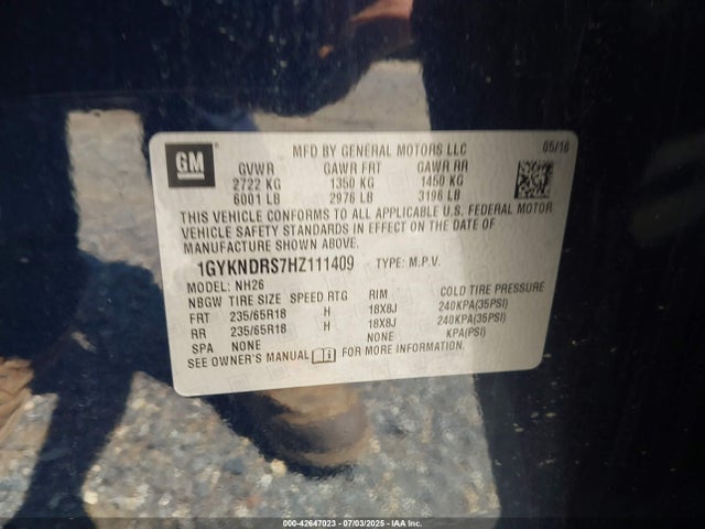 2017 CADILLAC XT5 1GYKNDRS7HZ111409 Photo 8