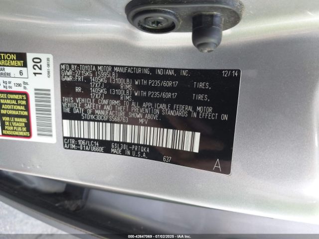 2015 TOYOTA SIENNA 5TDYK3DC6FS568763 Photo 8