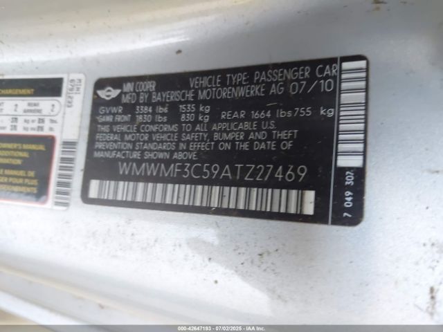 2010 MINI COOPER WMWMF3C59ATZ27469 Photo 8