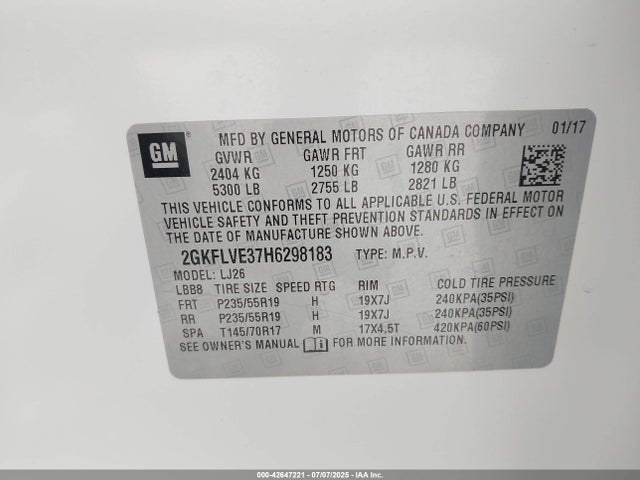 GMC lfx - sidi: spark ignited direct injection, vvt: variable valve timing, e85 max, alum 2017 2GKFLVE37H6298183 Image 9