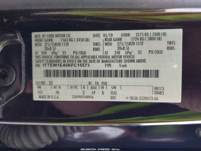 2019 FORD F-150 1FTEW1E45KFC15573 Photo 8