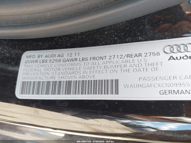 2012 AUDI A6 WAUHGAFCXCN099551 Photo 8