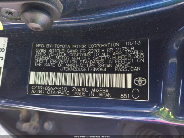 2014 TOYOTA PRIUS JTDKN3DU2E1749084 Photo 8