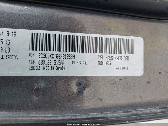 42647440 :رقم المزاد ، 2C3CDXCT6GH312639 vin ، 2016 Dodge Charger R/t مزاد بيع