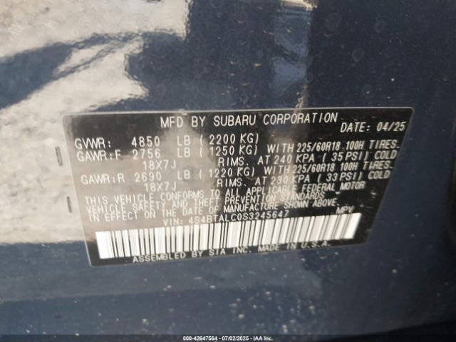 2025 SUBARU OUTBACK 4S4BTALC0S3245647 Photo 8
