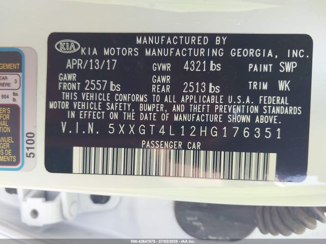 5XXGT4L12HG176351 KIA g 1.6 dohc t-gdi
