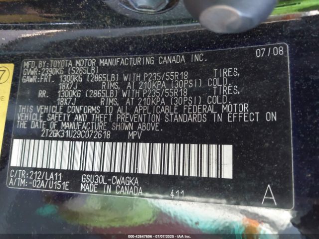 2009 LEXUS RX 350 2T2GK31U29C072618 Photo 8