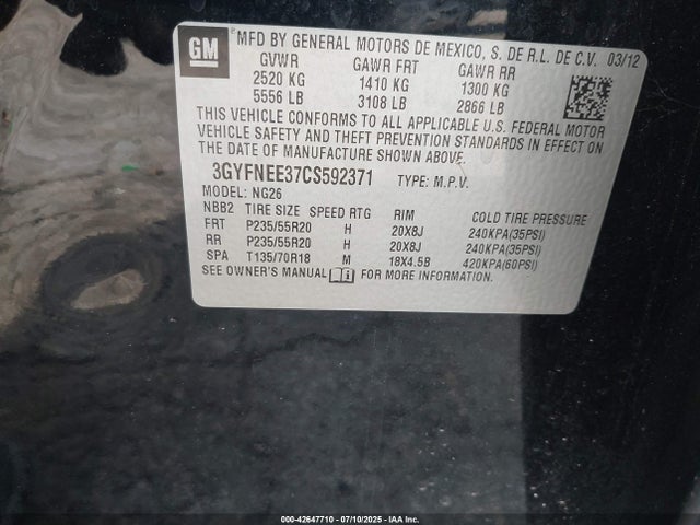 2012 CADILLAC SRX 3GYFNEE37CS592371 Photo 8