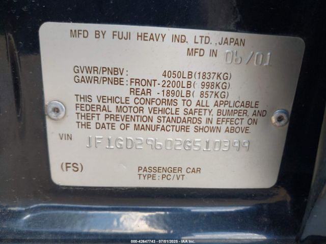 2002 SUBARU IMPREZA JF1GD29602G510399 Photo 8