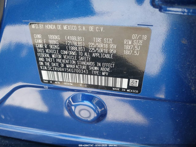 3CZRU6H15KG700343 Honda r18z9