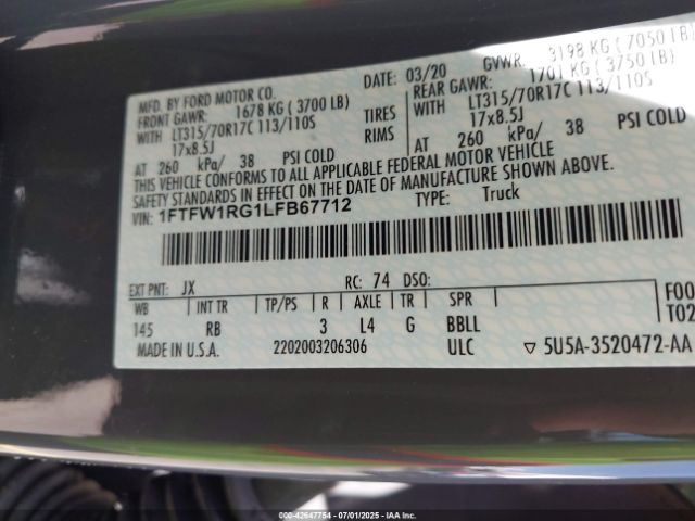 2020 FORD F-150 1FTFW1RG1LFB67712 Photo 8