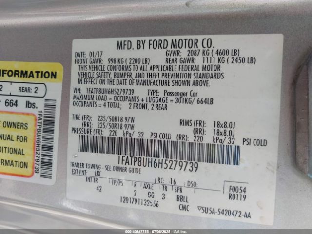 2017 FORD MUSTANG 1FATP8UH6H5279739 Photo 8