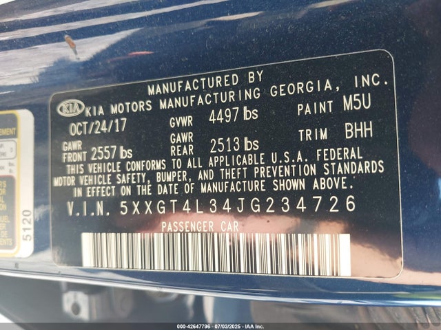 5XXGT4L34JG234726 KIA gdi