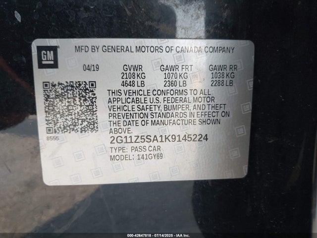 2G11Z5SA1K9145224 Chevrolet lcv - spark ignited direct injection, dcvcp, variable valve timing, e85 max, e0-e100, alum