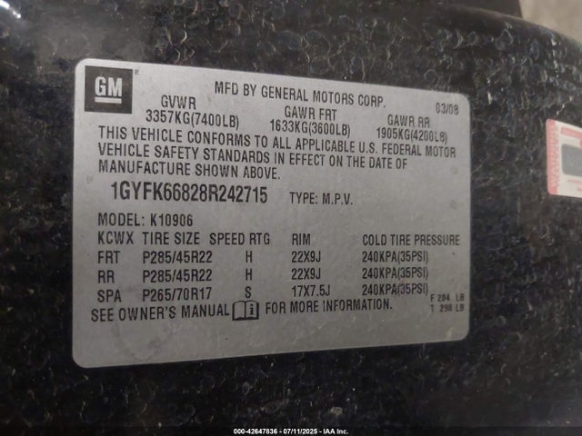 2008 CADILLAC ESCALADE ESV 1GYFK66828R242715 Photo 8
