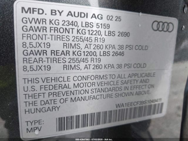 2025 AUDI Q3 WA1EECF39S1049411 Photo 8