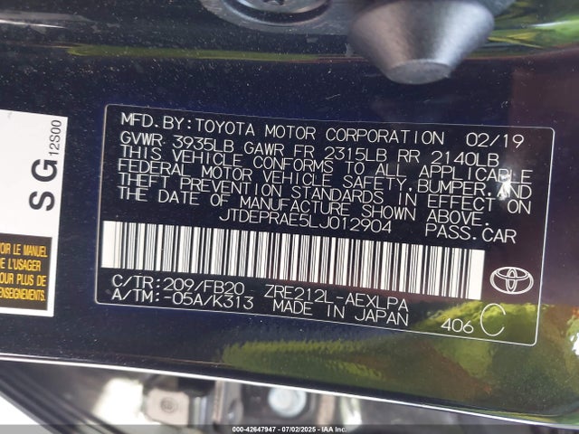 JTDEPRAE5LJ012904 Toyota 2zr-fae