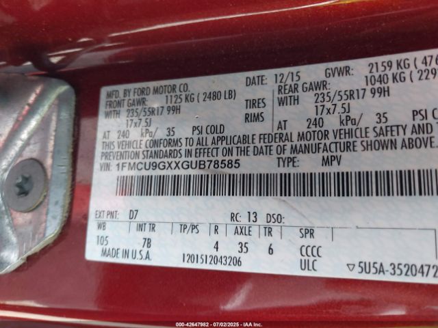 2016 FORD ESCAPE 1FMCU9GXXGUB78585 Photo 8