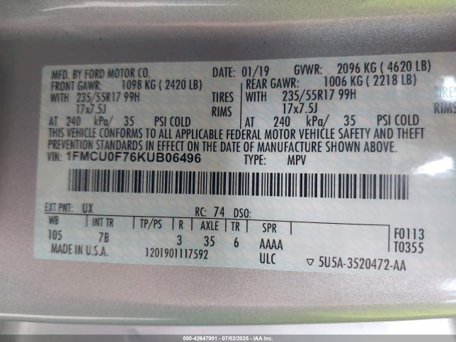 1FMCU0F76KUB06496 Ford 2.5l i-vct