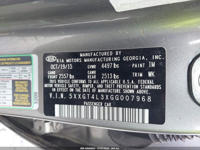 5XXGT4L3XGG007968 KIA t-gdi theta ii