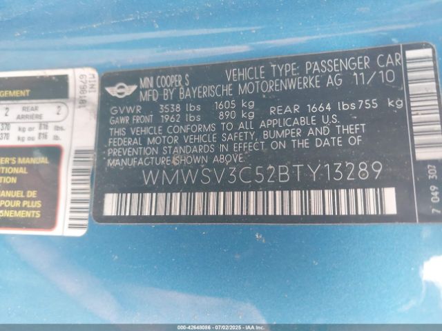 2011 MINI COOPER S WMWSV3C52BTY13289 Photo 8
