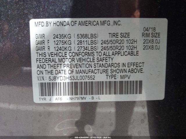 2018 ACURA MDX 5J8YD3H53JL007552 Photo 8