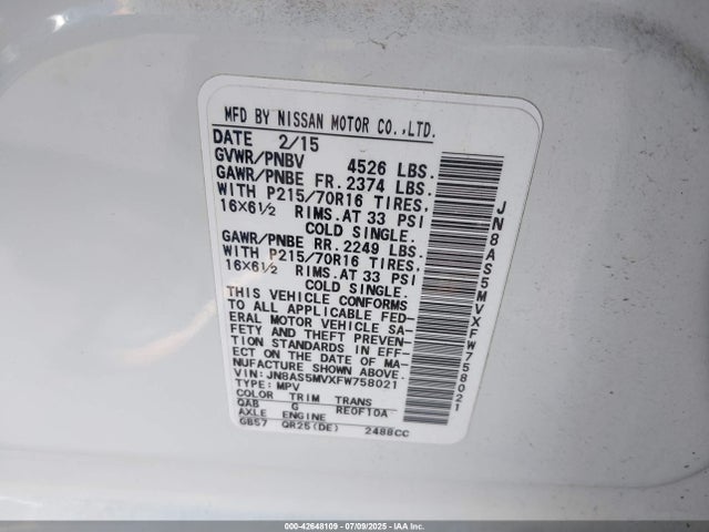 JN8AS5MVXFW758021 Nissan 2015