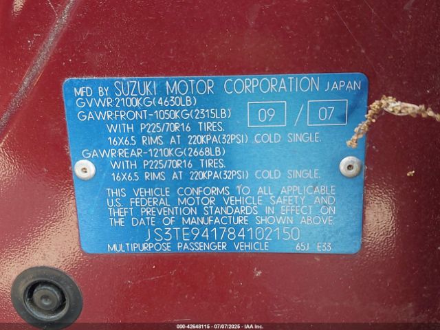 2008 SUZUKI GRAND VITARA JS3TE941784102150 Photo 8