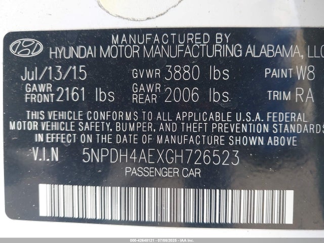 Hyundai dohc mpi nu 2016 5NPDH4AEXGH726523 Image 9