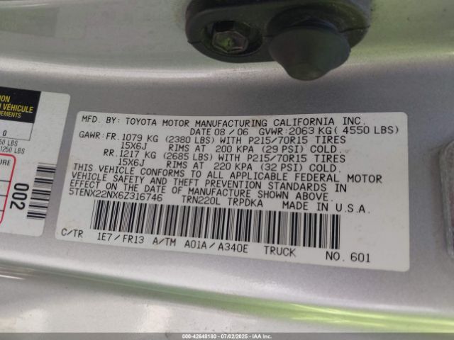 2006 TOYOTA TACOMA 5TENX22NX6Z316746 Photo 8