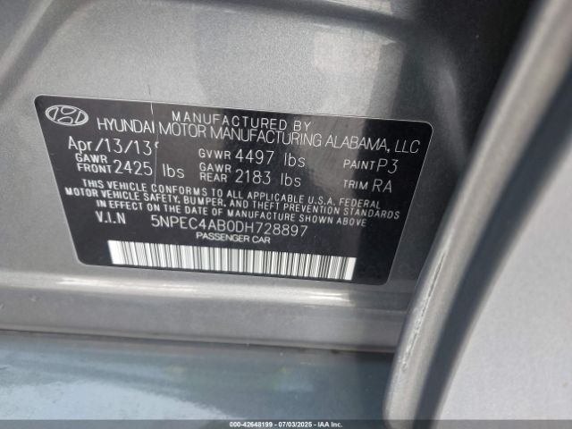 2013 HYUNDAI SONATA 5NPEC4AB0DH728897 Photo 8
