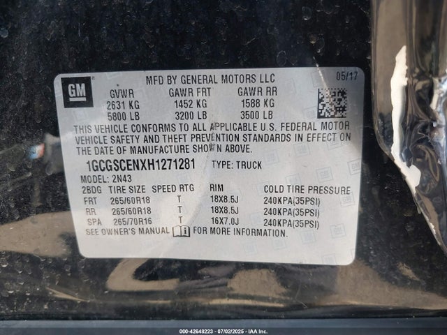 1GCGSCENXH1271281 Chevrolet lg2 - di: direct injection, vvt: variable valve timing, alum, var2, gen2