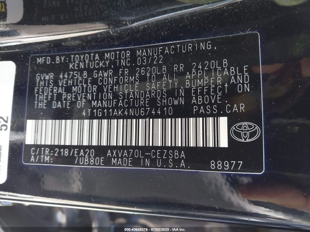 4T1G11AK4NU674410 Toyota a25a-fks