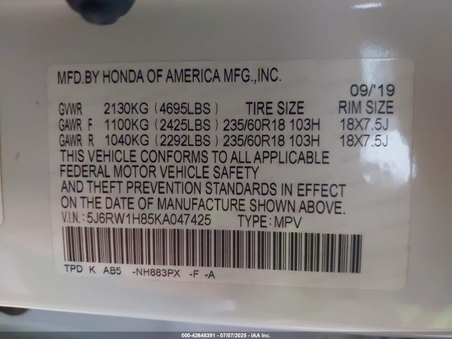 5J6RW1H85KA047425 Honda l15be