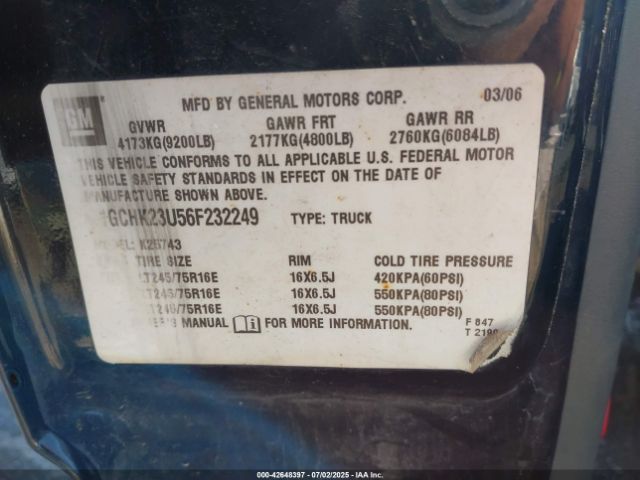 2006 CHEVROLET SILVERADO 2500HD 1GCHK23U56F232249 Photo 8